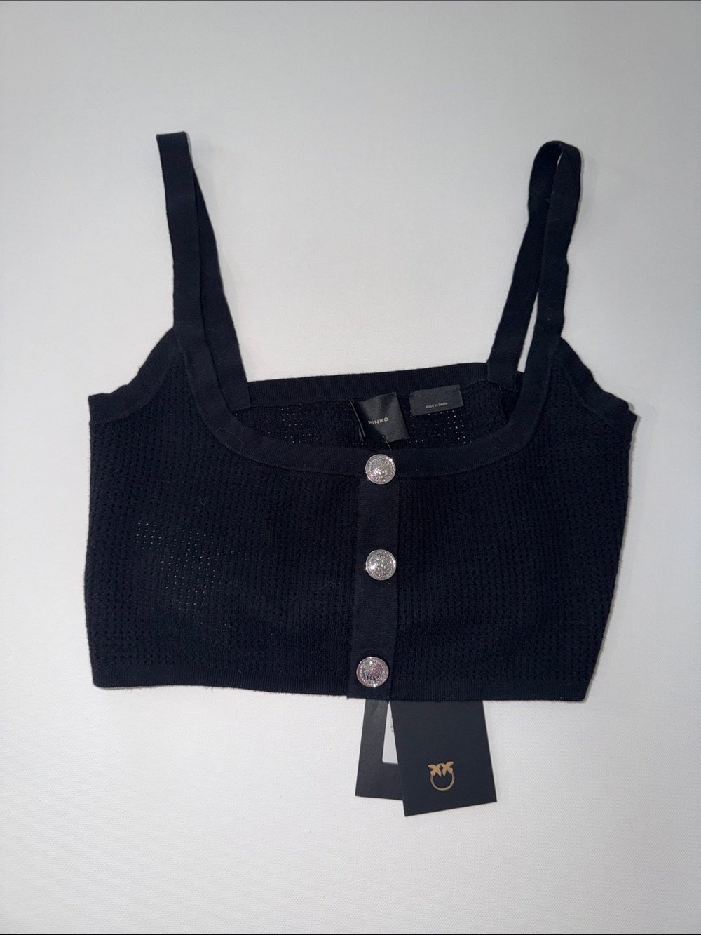 Pinko Black Knit Button-Front Crop Top